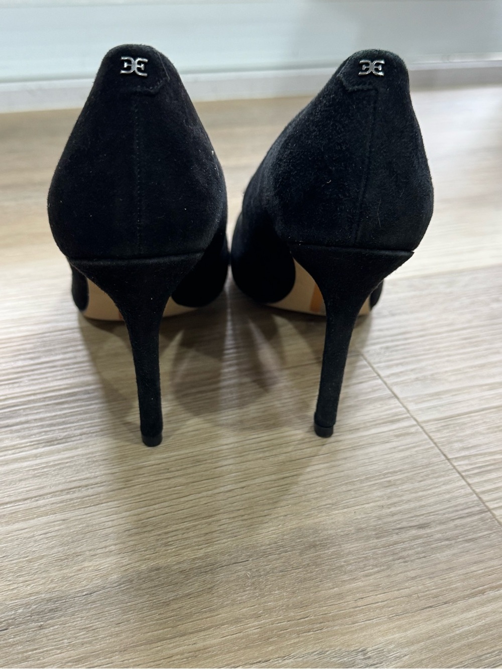 Sam Edelman Black Suede Pointed Toe Pumps with Crystal Buckle Accent - Picture 3 of 3